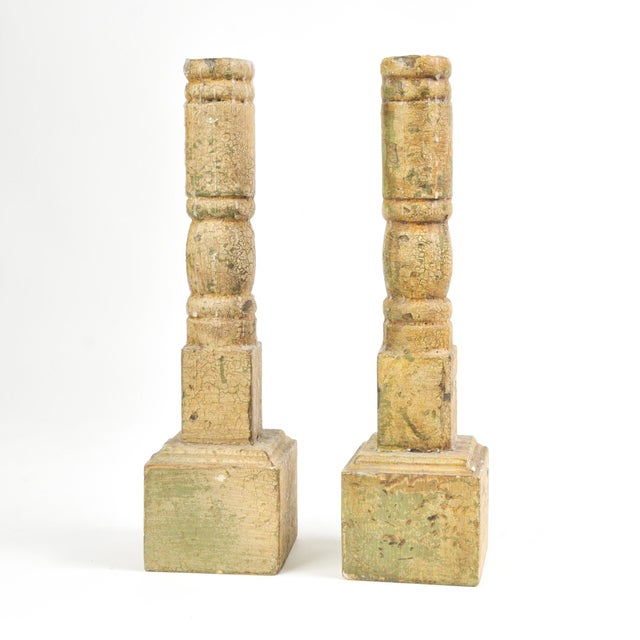 Pair of Antique Wood Candlestick Holders Rustic Chic For Sale - Image 11 of 12