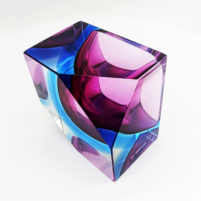 Blue Vintage Square Ashtray by Flavio Poli for Seguso, 1960s For Sale - Image 8 of 9