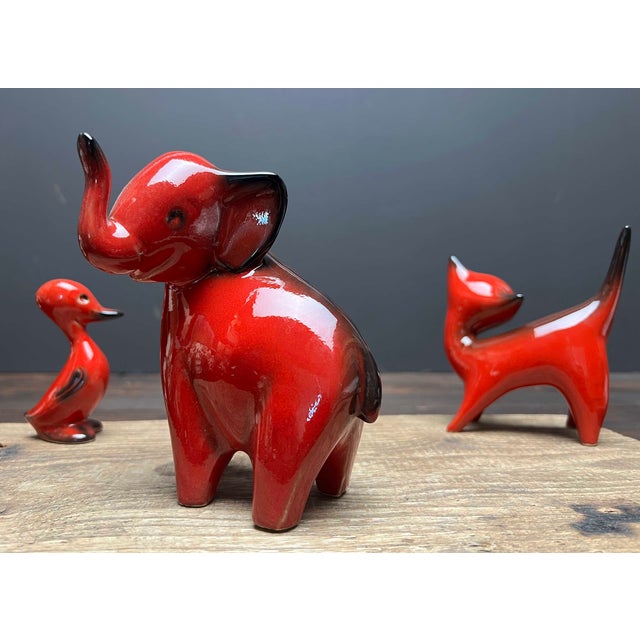 Red Elephant, Duck and Cat Figures from Cortendorf, Germany, 1960s-1970s, Set of 4 For Sale - Image 8 of 8