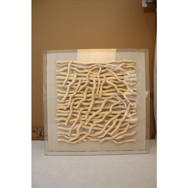 Handcrafted of wood and acrylic wicker twigs 24"sq art
