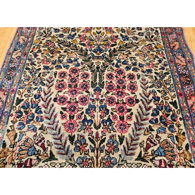 Textile Early 20th Century Persian Kerman Lavar Rug, Hand-Knotted Wool, Allover Floral Pattern, Ivory & Green, 3’ X 5’ For Sale - Image 7 of 12