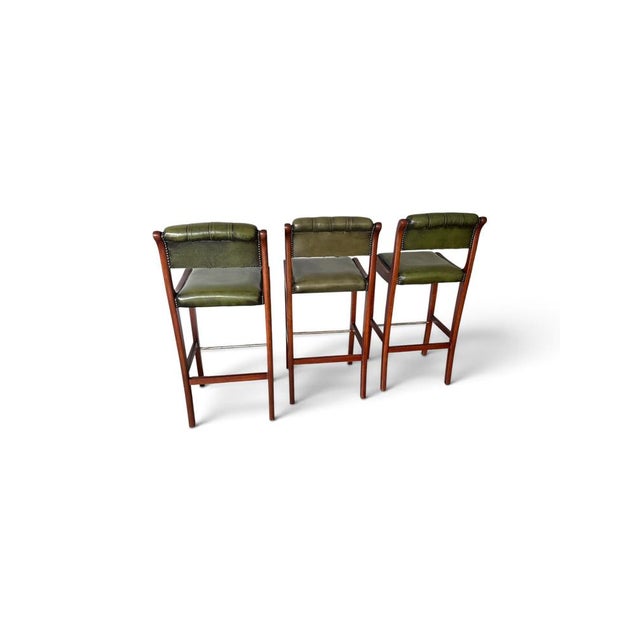 English Chesterfield Bar Stools, Set of 3 For Sale - Image 4 of 7