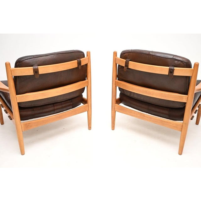 Vintage Swedish Leather and Birch Armchairs by Ingemar Thillmark for OPE, 1960s, Set of 2 For Sale - Image 6 of 12