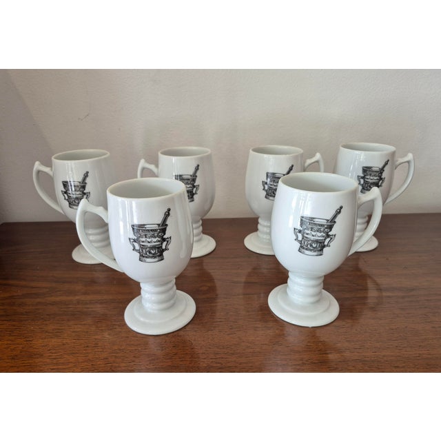 Pop Art 1960s Apothecary Kaysons Pedestal Mugs Set of Six For Sale - Image 3 of 6