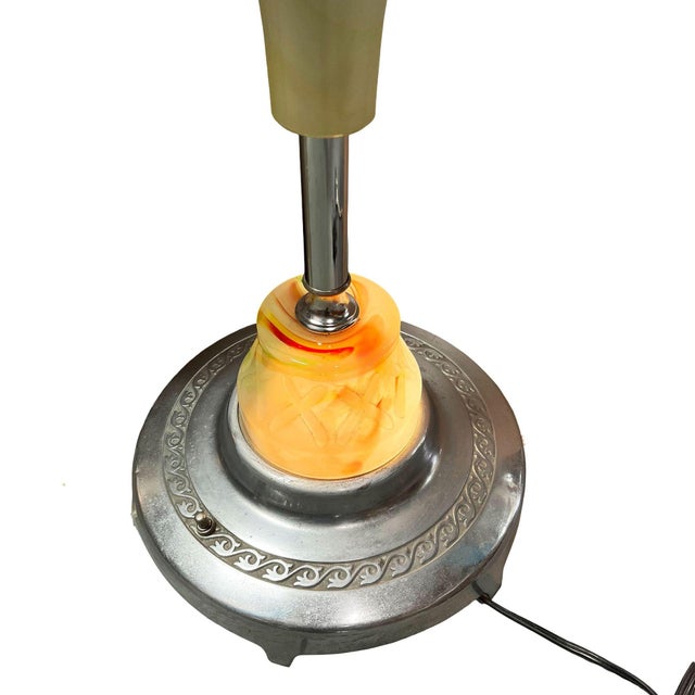 1930s 1930s Streamline Art Deco Chrome Drink Glass Top Side Table W/ Light Up Base For Sale - Image 5 of 6