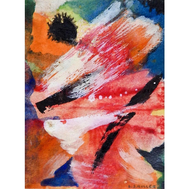 Small Vintage 1930's Pink White Orange Abstract Painting For Sale - Image 4 of 4