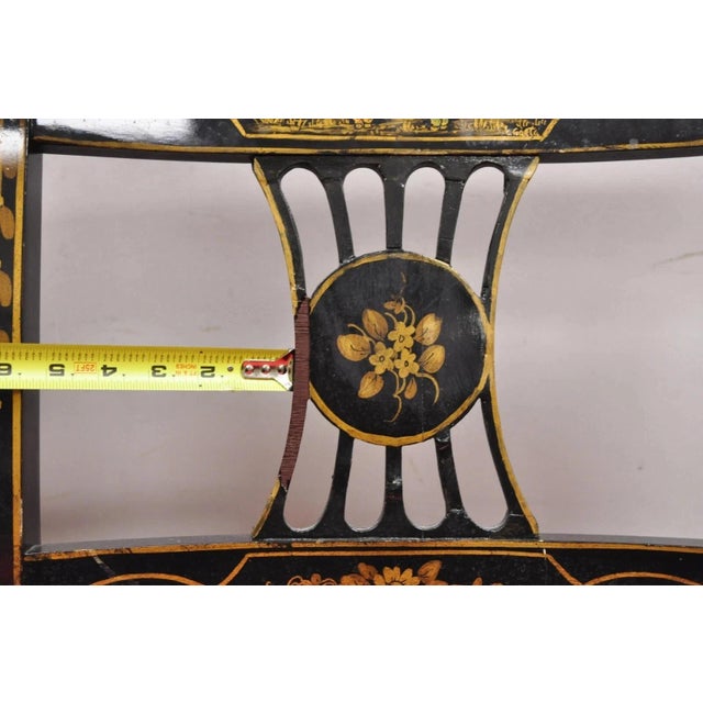 Wood Mid 20th Century Union National Chinoiserie English Regency Black Painted Dining Chair - Set of 6 For Sale - Image 7 of 13