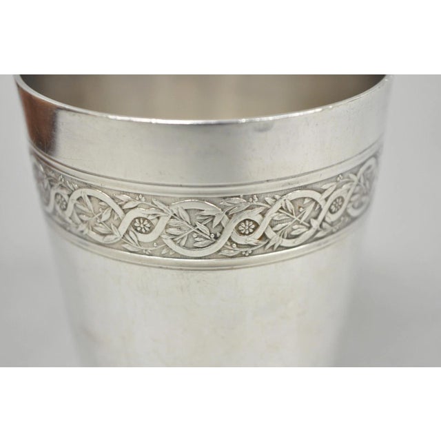 Christofle Antique Christofle French Silver Plated Shot Glass Goblet Cup W/ Wreath Pattern For Sale - Image 4 of 12