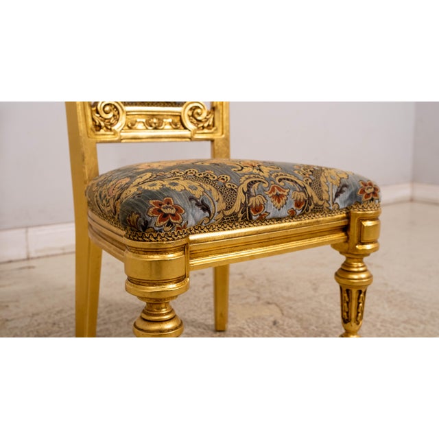 Gold Set of 14 French Louis XIV Style Gold Gilt Carved Throne Dining Chairs For Sale - Image 8 of 18