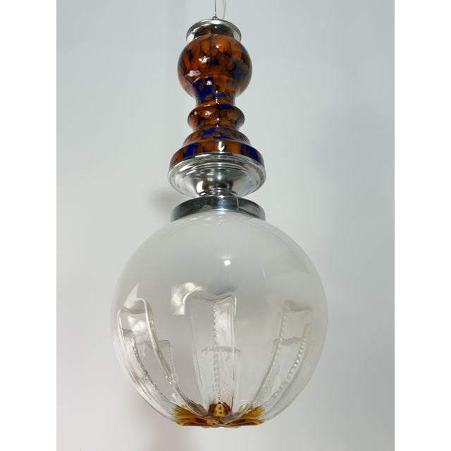 1970s Spherical Pendant Light in Glass and Ceramic, Italy, 1970 For Sale - Image 5 of 11