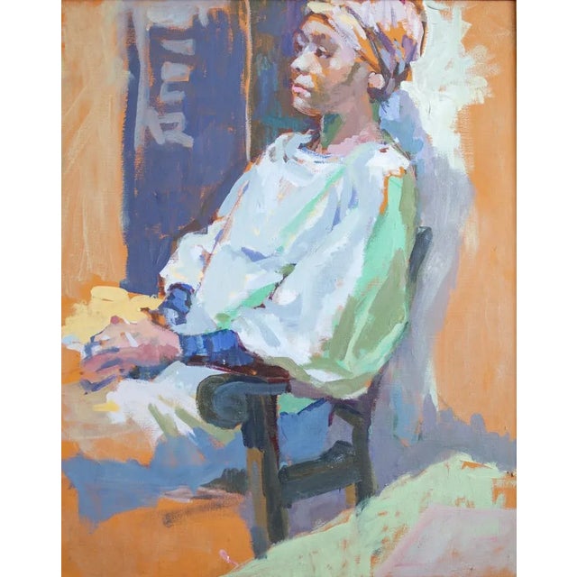 Burnt Orange Large Impressionist Portrait Oil Painting by Gerald Spencer For Sale - Image 8 of 10