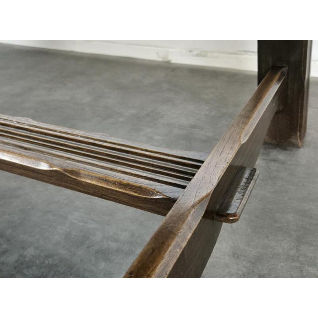 Brown Extendable Monastery Table in Oak with Versailles Parquet Top For Sale - Image 8 of 9