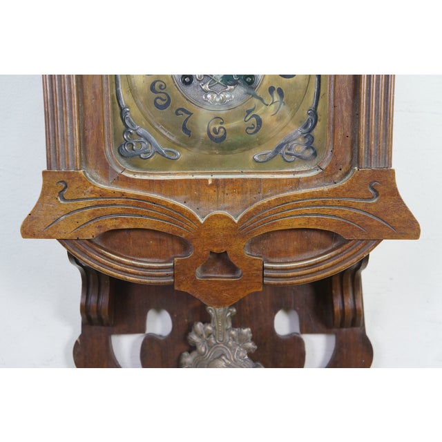 Antique Art Nouveau German Black Forest Jugendstil Walnut Regulator Wall Clock For Sale - Image 6 of 18