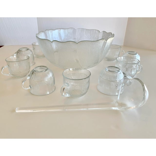 Transparent Vintage French Holiday Punch Bowl With 12 Punch Cups, and Ladle -14 Pieces For Sale - Image 8 of 10