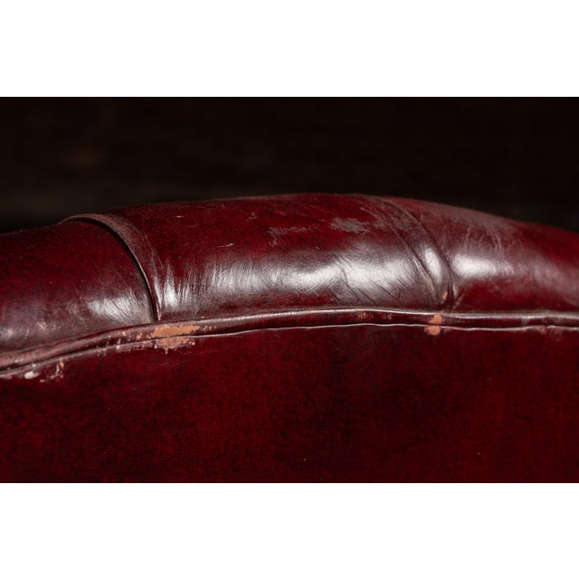 Vintage Chippendale-Style Camelback Chesterfield Leather Sofa in Oxblood For Sale - Image 11 of 13