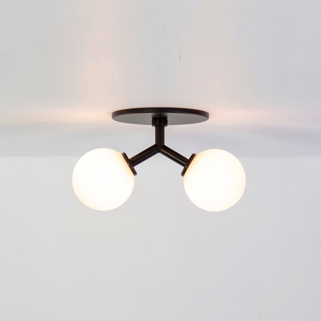 Metal Y Flush Mount, Modern, 3 Inches Glass Globes, by Research.Lighting, Modern, Minimal For Sale - Image 7 of 7