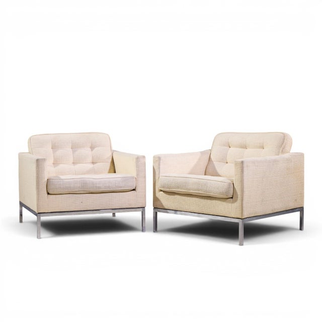 Mid-Century Modern Florence Knoll Mid Century Relaxed Cube Club Lounge Chairs - Pair For Sale - Image 3 of 13
