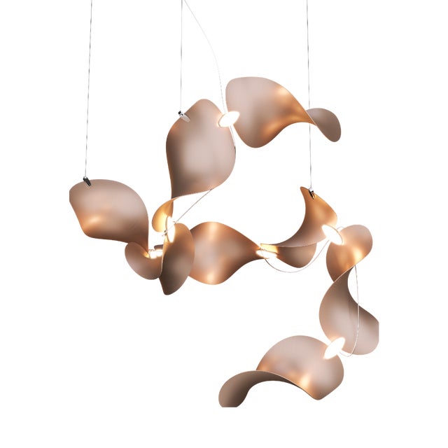 Dune 8 Spiral Chandelier with Shades in Copper Metallic Tone by Daniel Becker for Moss Objects For Sale