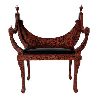 1970s Hollywood Regency Faux Tortoiseshell Curved Back Bench For Sale