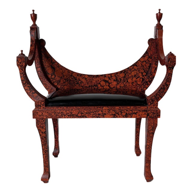 1970s Hollywood Regency Faux Tortoiseshell Curved Back Bench For Sale