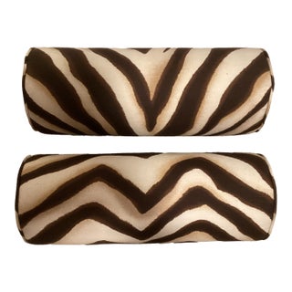 Ralph Lauren Home Zebra Print Bolster Pillows – Pair – Foam Inserts – Like New For Sale
