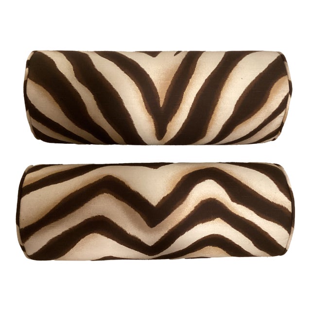 Ralph Lauren Home Zebra Print Bolster Pillows – Pair – Foam Inserts – Like New For Sale