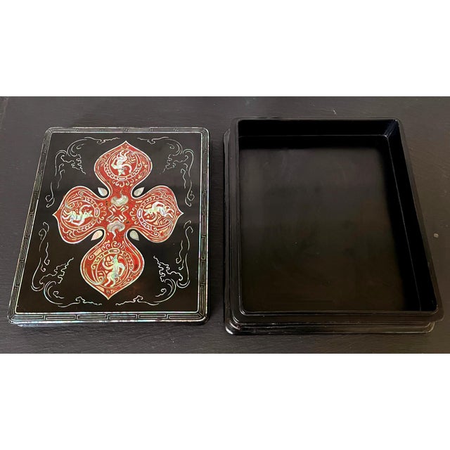 Black Unusual Japanese Lacquer Inkstone Box with MOP Inlays For Sale - Image 8 of 16