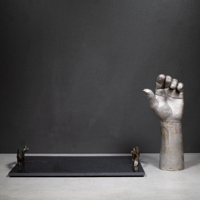 Vintage Michael Aram Black Granite and Bronze Cat Serving Tray c.1990 For Sale - Image 10 of 10