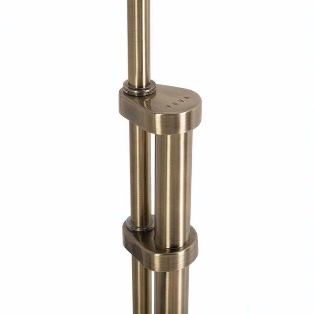 1980s 1980s Nova of California Tambo Brass Floor Lamp - 92 Mid Century Arc Lamp, Dark Walnut Base, White Linen Shade, Dimmable For Sale - Image 5 of 8