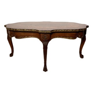 Mid-20th Century Louis XV Style Burl Marquetry Coffee Table With Gilt Ormolu Mounts For Sale