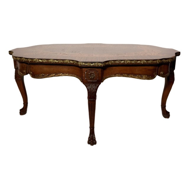 Mid-20th Century Louis XV Style Burl Marquetry Coffee Table With Gilt Ormolu Mounts For Sale