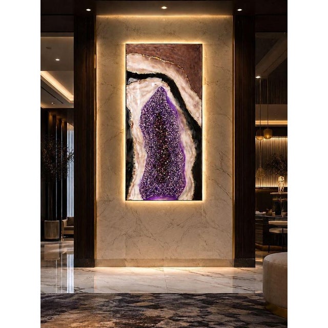 Violet Halo Illuminated Wall Art in Amethyst and Quartz by Sev Art Gallery For Sale - Image 6 of 6
