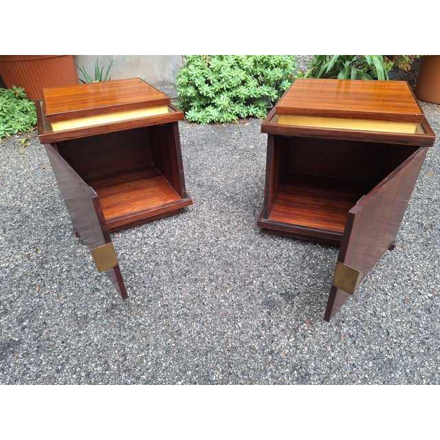 Rosewood Bedside Tables with Brass Handles and Details, 1960s, Set of 2 For Sale - Image 6 of 11