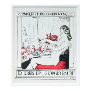 1945 Italian Engraving Bookplate (Ex Libris), Vernici, Pitture, Colori: Ovunque (Matted)