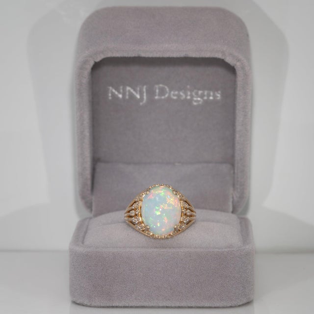 Modern 5.6Ct Ethiopian Opal Ring With Natural Diamond Accents: Solid 14k Gold, 13x11mm For Sale - Image 3 of 9