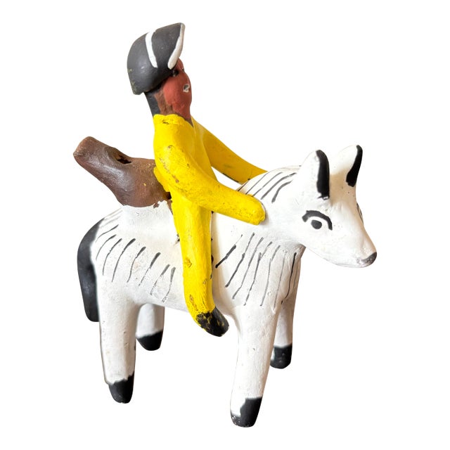 Mid 20th Century Folk Art Clay Whistle of Man on Horse For Sale
