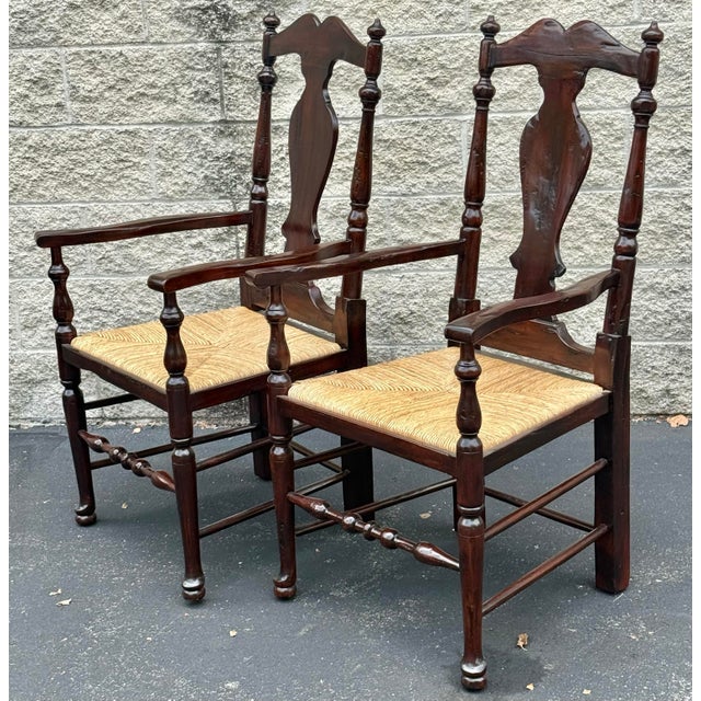 Rustic Rustic 18th Century Inspired English Country Armchairs - A Pair For Sale - Image 3 of 12