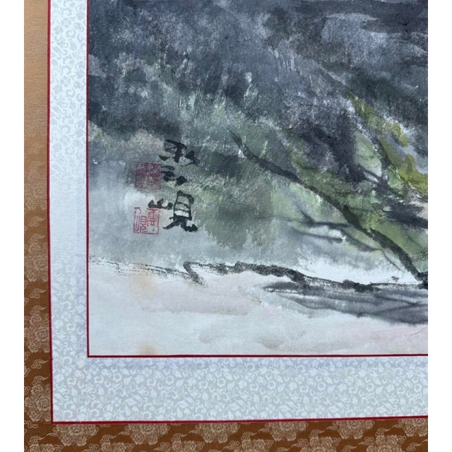 Mid 20th Century Monumental Chinese 6 Panel Hand-Painted Landscape Screen W/ Cranes & Calligraphy For Sale - Image 12 of 18