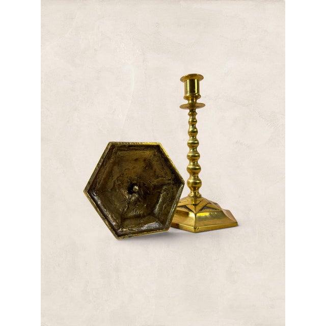 Metal Antique English Edwardian Brass Hexagonal Candlestick Holders For Sale - Image 7 of 18