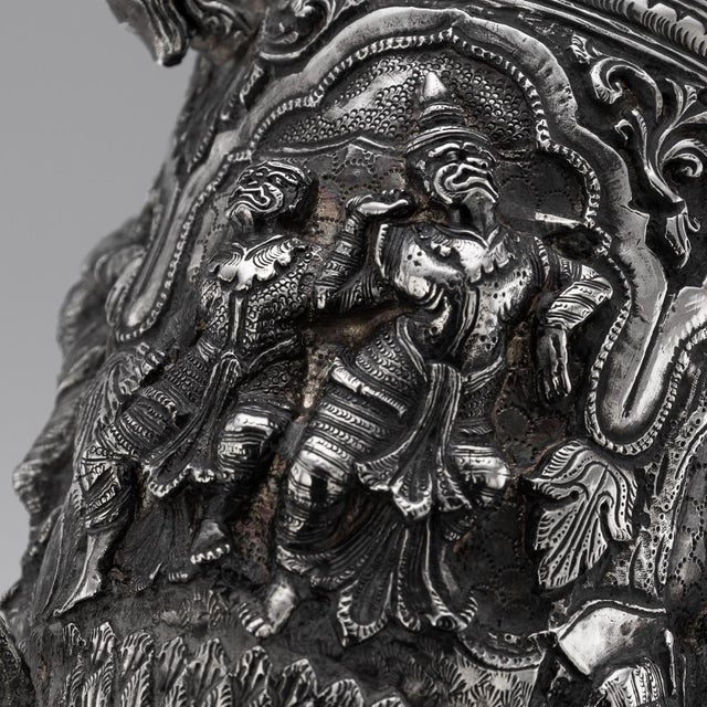 Antique 19th Century Burmese Silver Repoussé Jataka Tales Mug, 1890 For Sale - Image 13 of 16