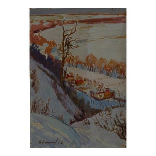 Winter Landscape Oil Painting, Soviet Ukrainian Art, 1967 50-35 For Sale