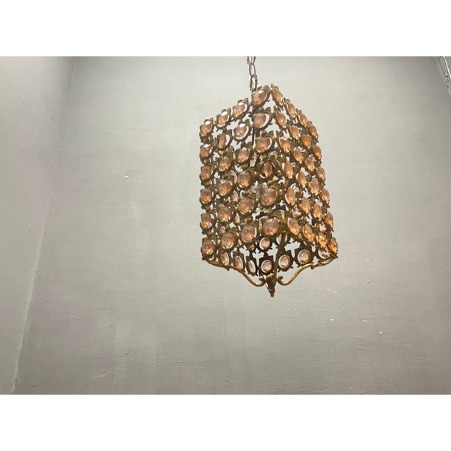 1960s Pink Crystal and Bronze Pendant Light, 1960s For Sale - Image 5 of 11