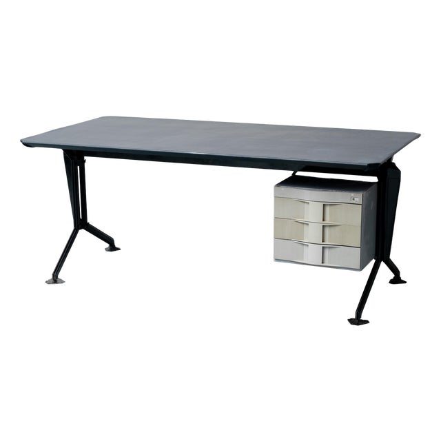 Metal and Blue Leather Arco Desk by BBPR for Olivetti, 1960s For Sale