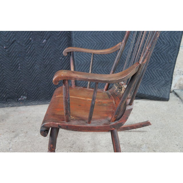 Antique Early American Country Farmhouse Windsor Slat Back Rocking Chair For Sale - Image 6 of 12