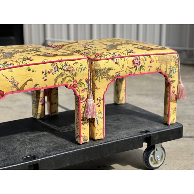 Pair Newly Upholstered Mid Century Parsons Benches/Ottomans For Sale - Image 10 of 13