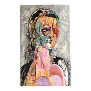 Original Vintage E.J.Hartmann Modernist Abstract Portrait Painting 1970’s Signed For Sale