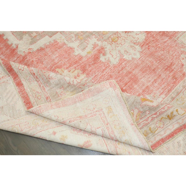 Textile Antique Zabihi Collection Soft Red Ivory Square Oushak Rug For Sale - Image 7 of 12