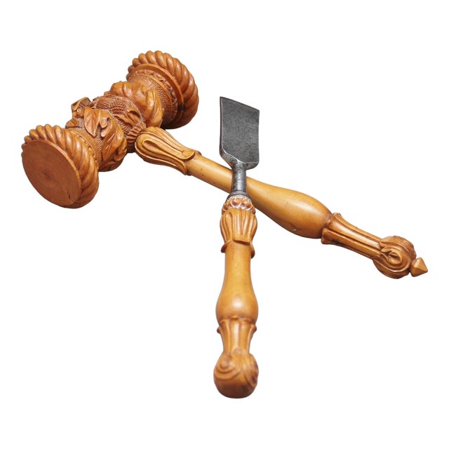 Antique Ceremonial Launching Mallet and Chisel, 1880, Set of 2 For Sale