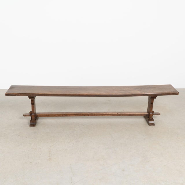 French Country Early 20th Century French Chestnut Trestle Bench For Sale - Image 3 of 13