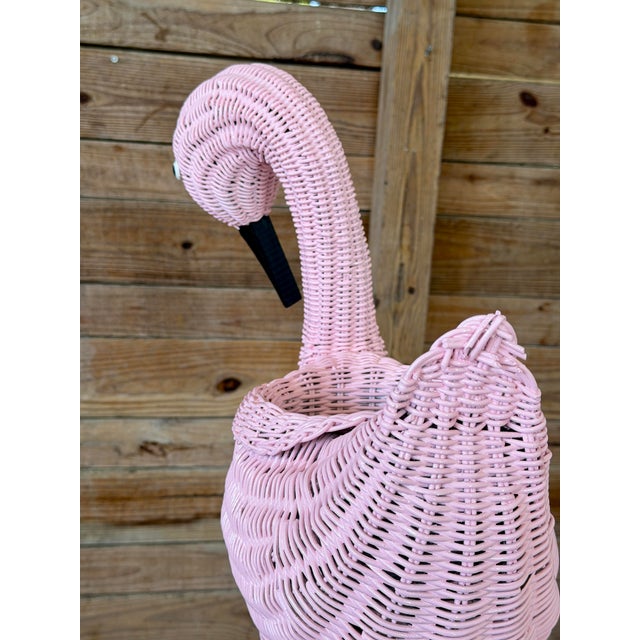 Pink Monumental Vintage Pink Wicker Flamingo Planter or Decorative Sculpture For Sale - Image 8 of 11